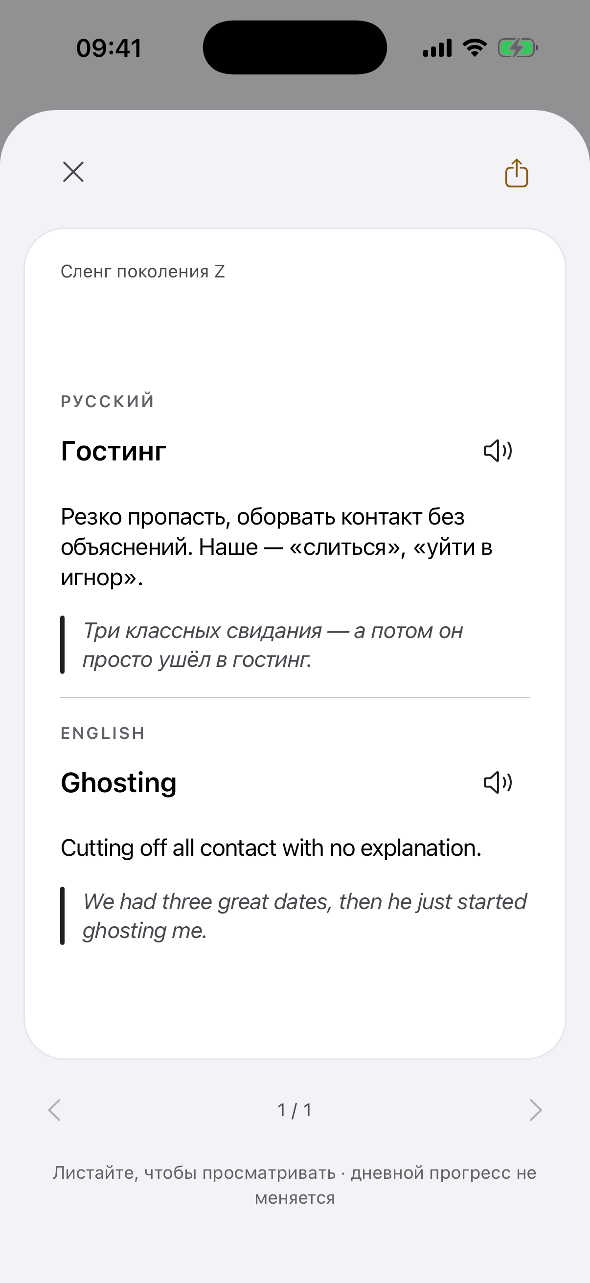 Экран приложения с открытым оборотом карточки «Гостинг»