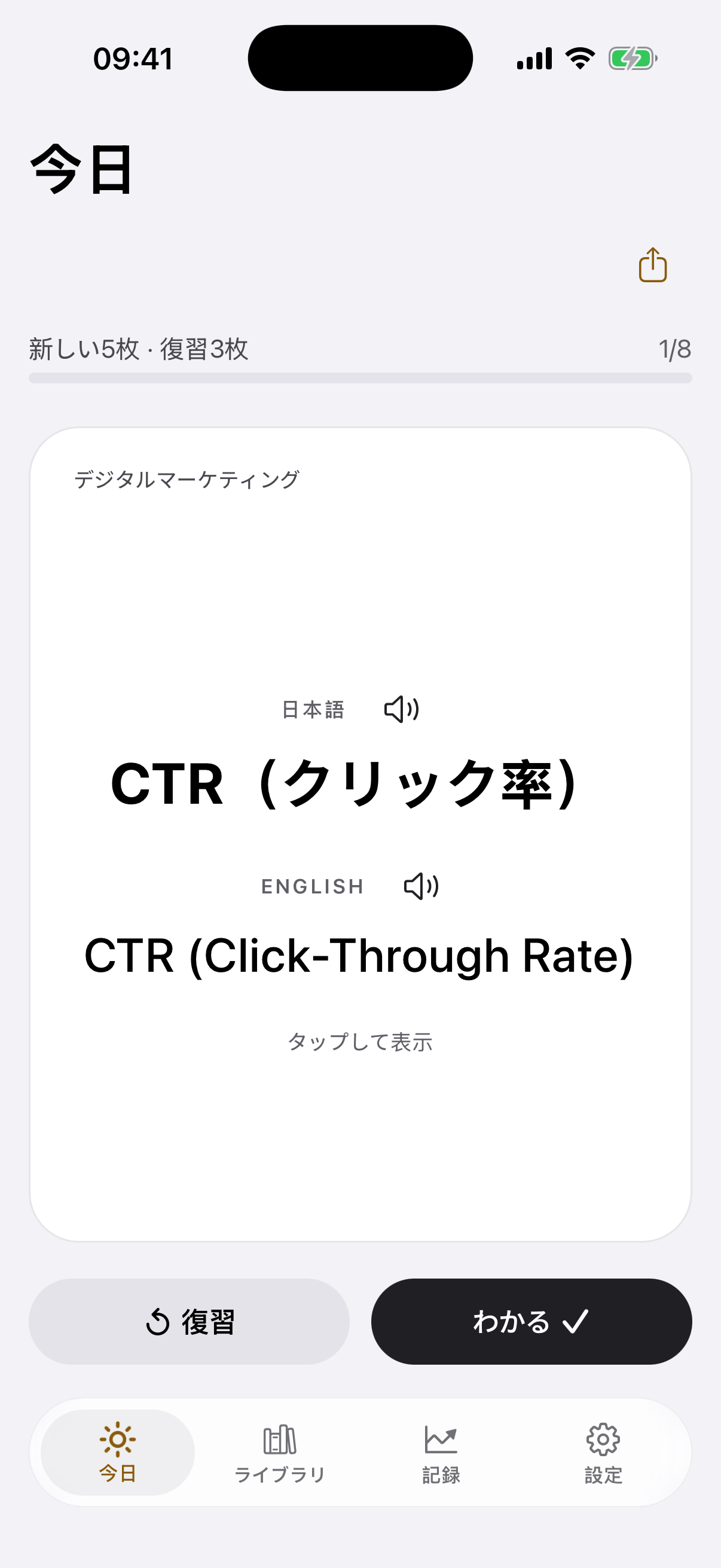 「今日」の画面。「CTR(クリック率)」のカード