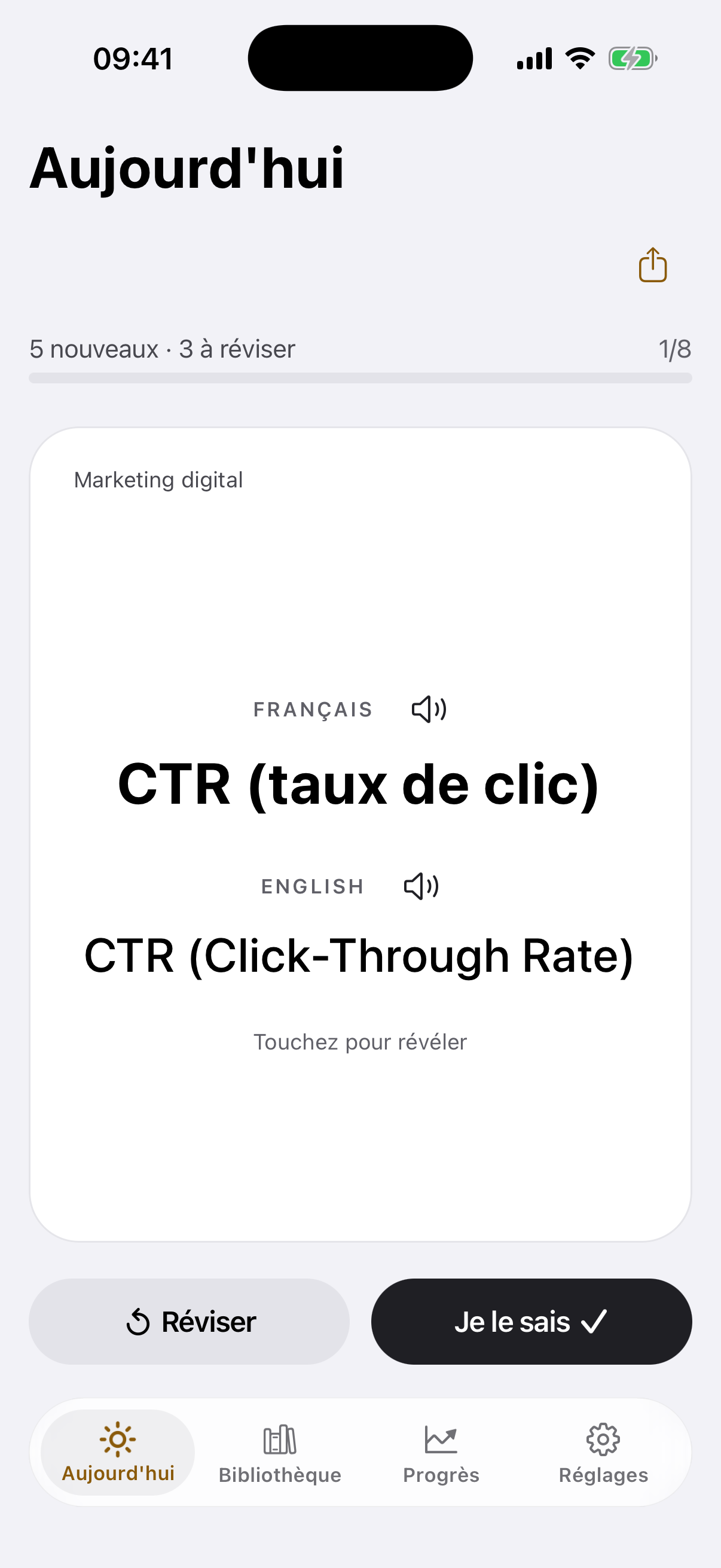 L’écran « Aujourd’hui » avec la carte « CTR (taux de clic) »