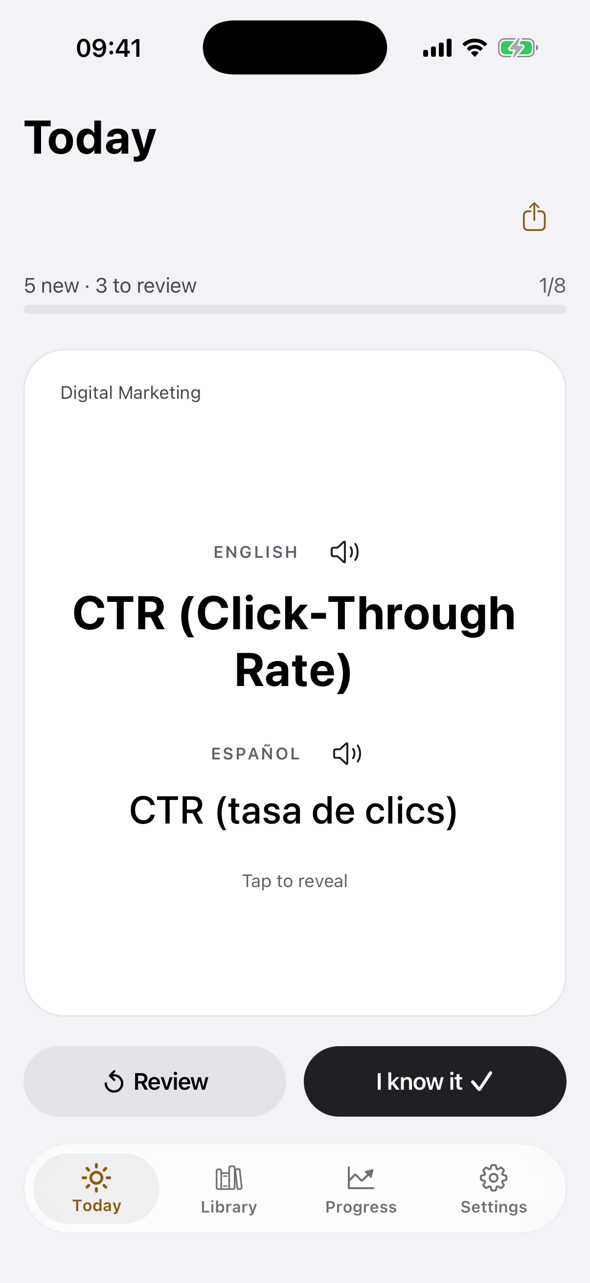 The Today screen with the "CTR (Click-Through Rate)" card