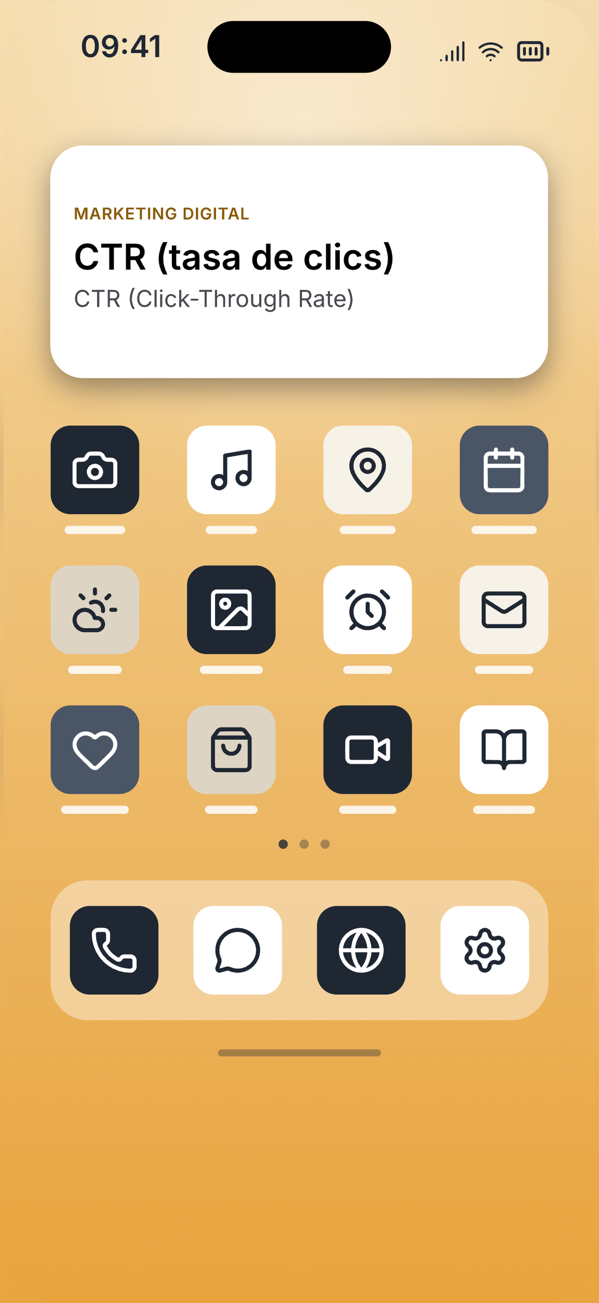 El widget de Inkling con un término en la pantalla de inicio del iPhone