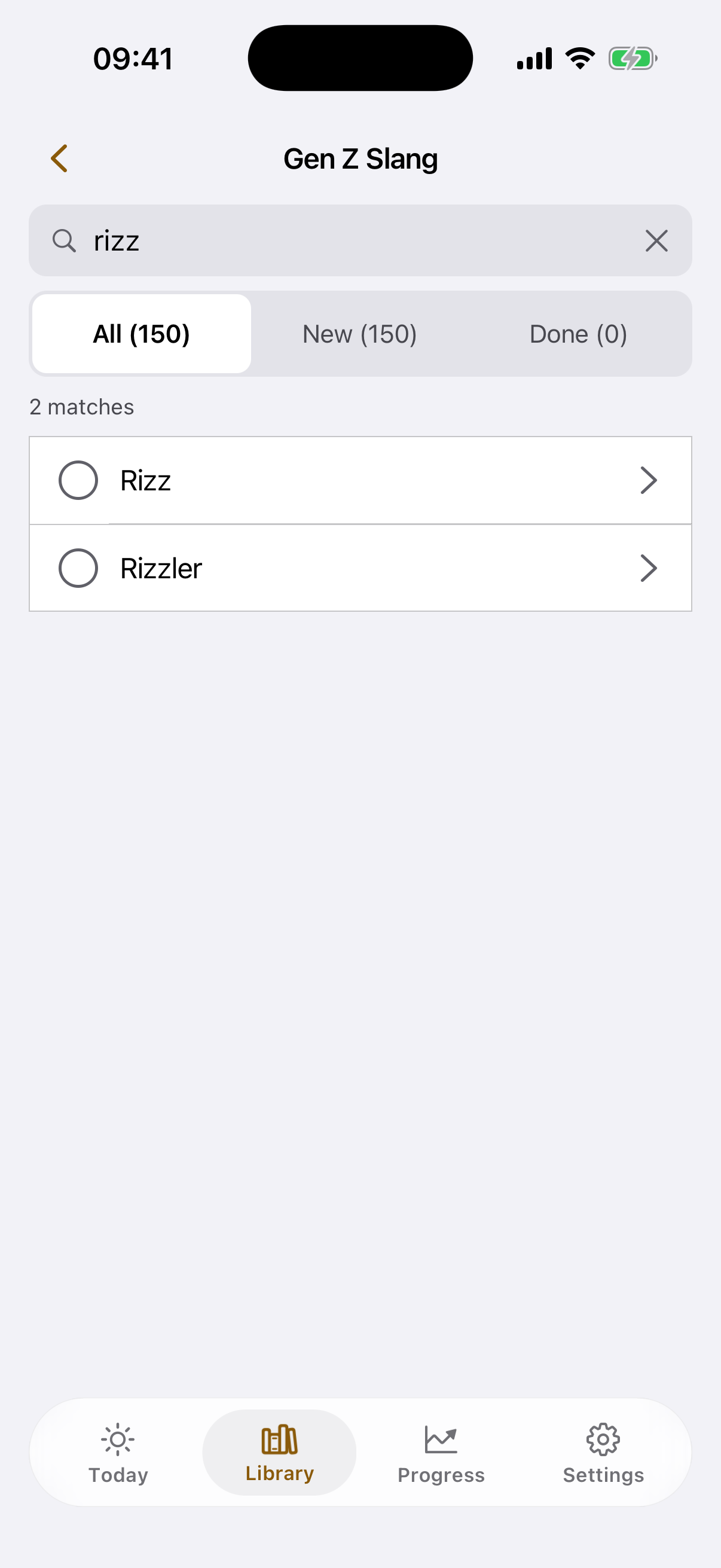 Search screen inside the deck with two cards found