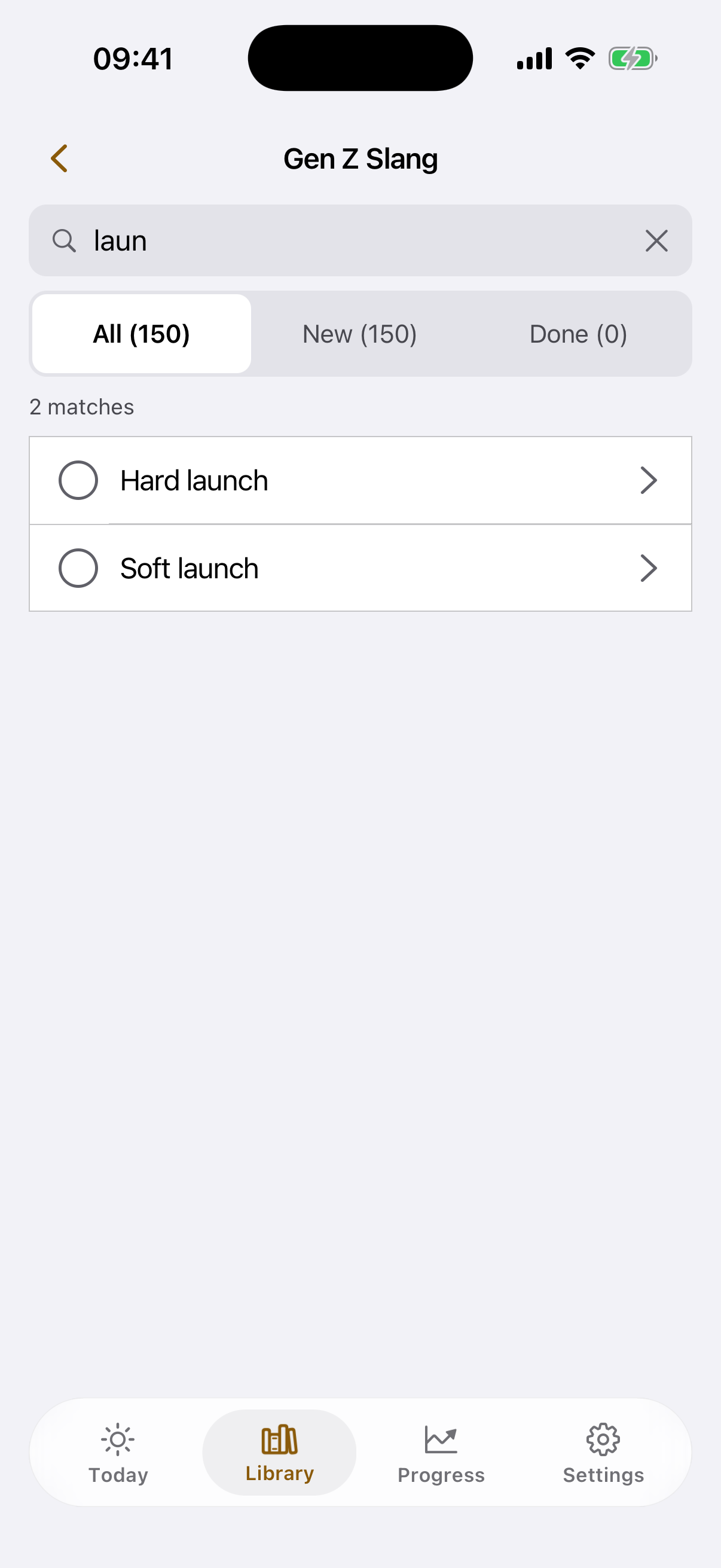 Search screen inside the deck with two cards found