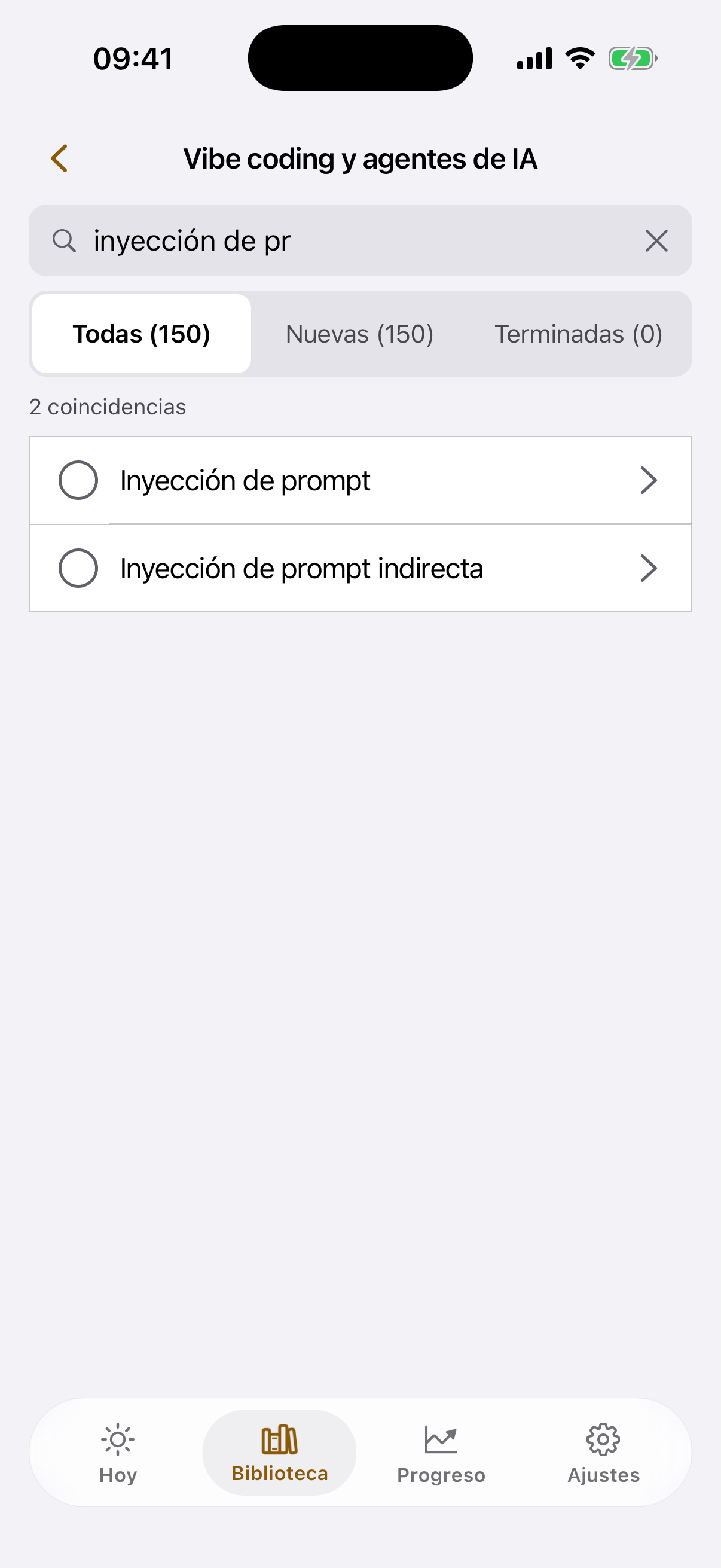 El buscador dentro de un tema con dos tarjetas encontradas
