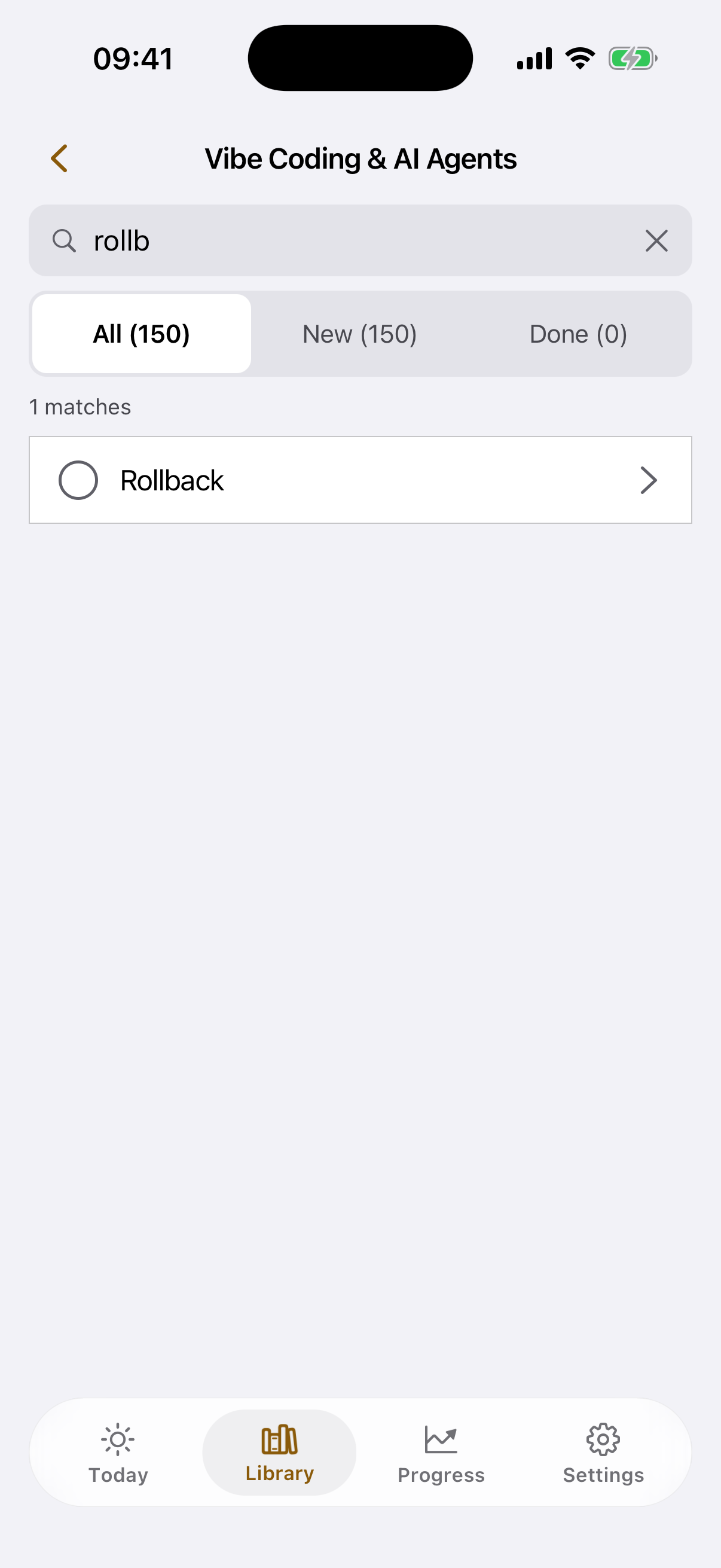 Search screen inside the deck with one card found
