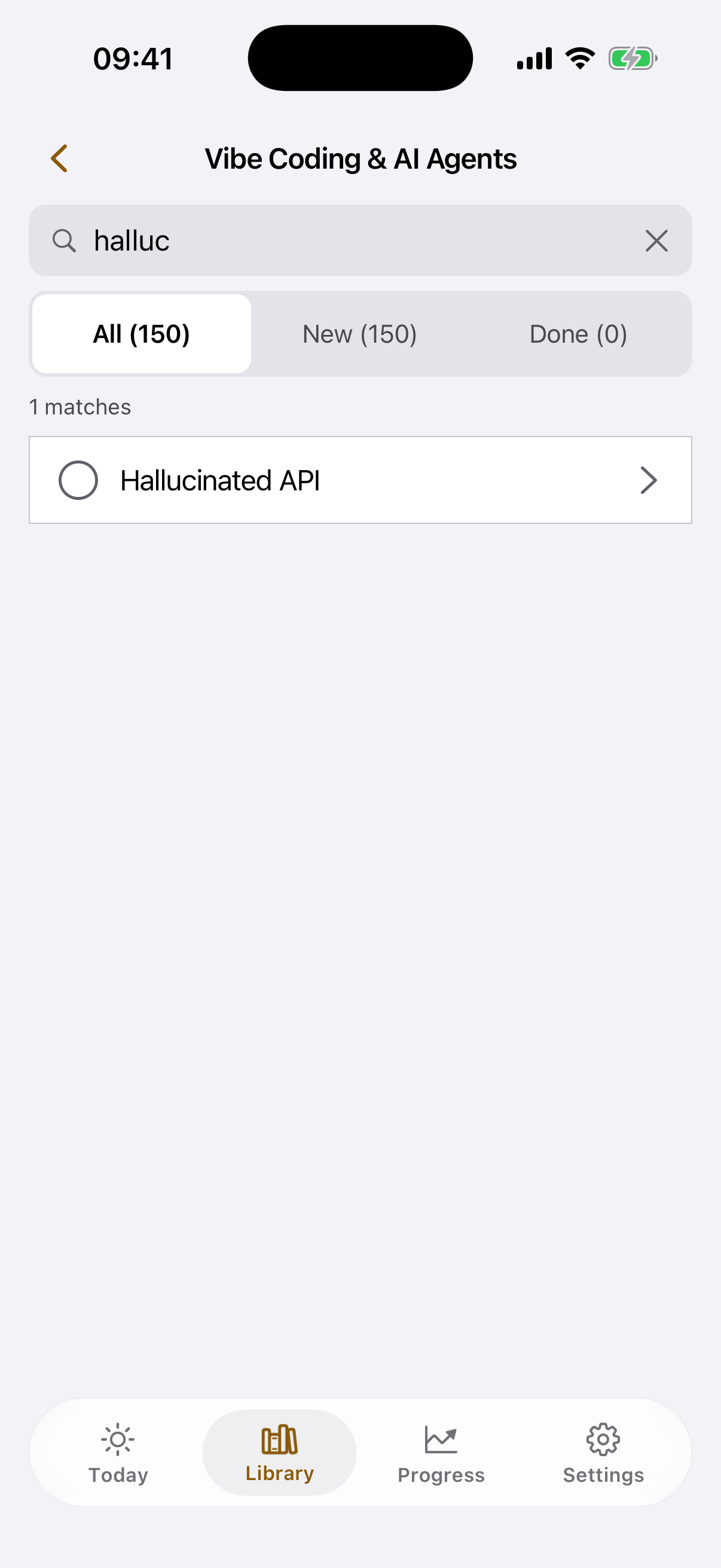 Search screen inside the deck with one card found